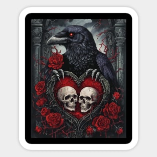 Gothic Raven: Crimson Embrace Sticker